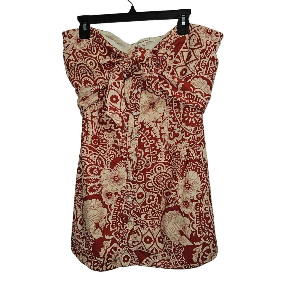 NWT! Anthropologie Blue Tassel Strapless Tie Front Red/Cream Mini Dress. Size M - Picture 9 of 10